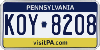 PA license plate KOY8208