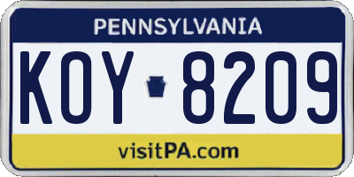PA license plate KOY8209