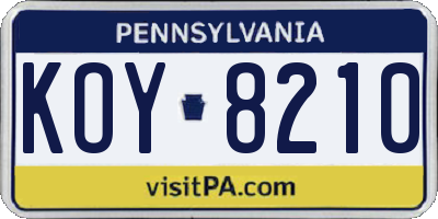 PA license plate KOY8210