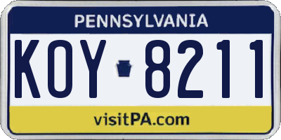 PA license plate KOY8211