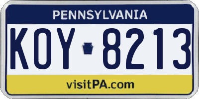 PA license plate KOY8213
