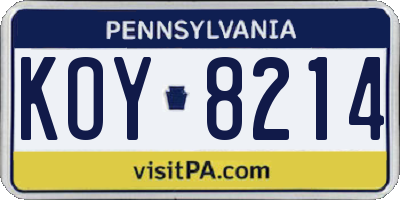 PA license plate KOY8214