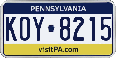 PA license plate KOY8215