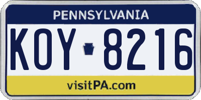 PA license plate KOY8216