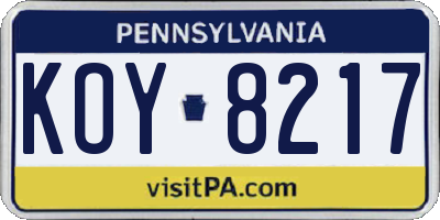 PA license plate KOY8217