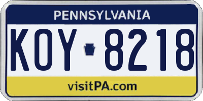 PA license plate KOY8218