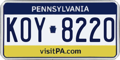 PA license plate KOY8220