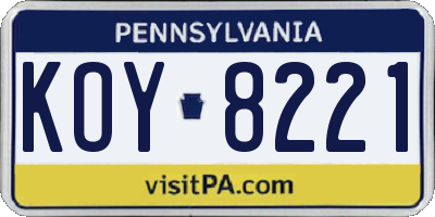 PA license plate KOY8221