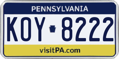 PA license plate KOY8222