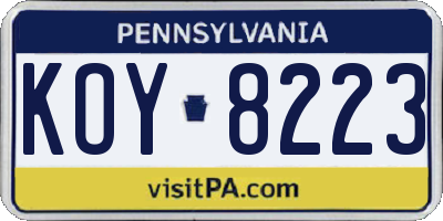 PA license plate KOY8223