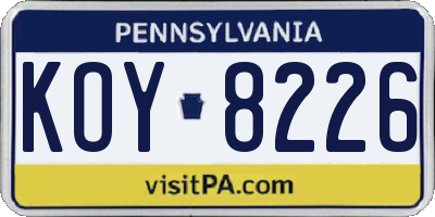 PA license plate KOY8226