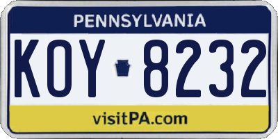 PA license plate KOY8232