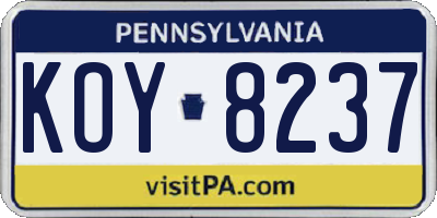 PA license plate KOY8237