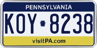 PA license plate KOY8238