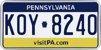 PA license plate KOY8240