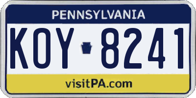 PA license plate KOY8241