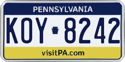 PA license plate KOY8242