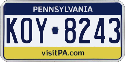 PA license plate KOY8243