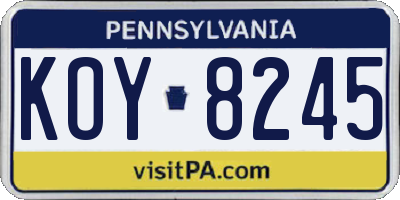 PA license plate KOY8245