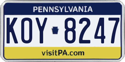 PA license plate KOY8247