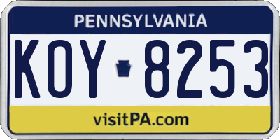 PA license plate KOY8253