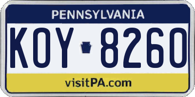 PA license plate KOY8260