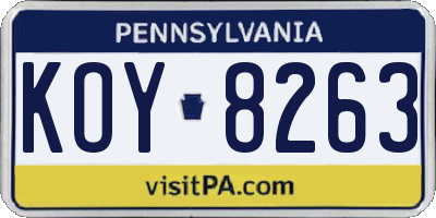 PA license plate KOY8263