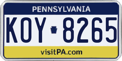 PA license plate KOY8265