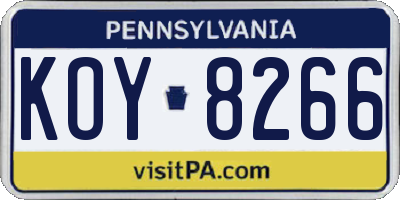 PA license plate KOY8266
