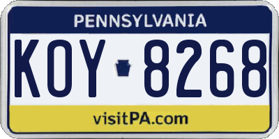 PA license plate KOY8268