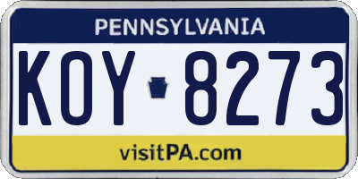 PA license plate KOY8273