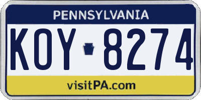 PA license plate KOY8274