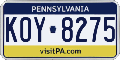 PA license plate KOY8275