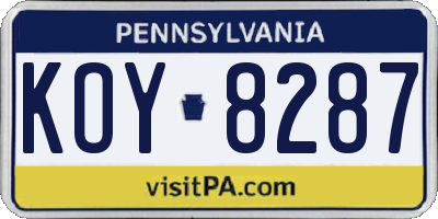 PA license plate KOY8287