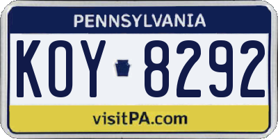 PA license plate KOY8292