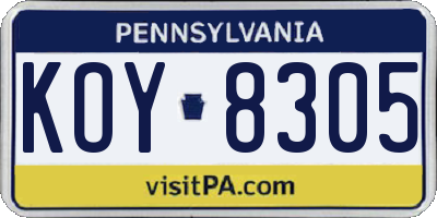 PA license plate KOY8305