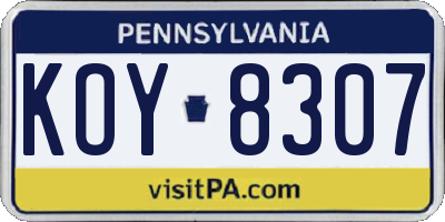 PA license plate KOY8307