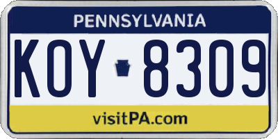 PA license plate KOY8309