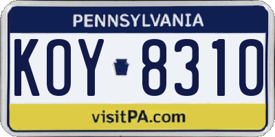 PA license plate KOY8310