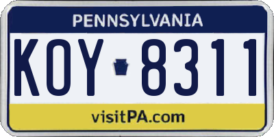 PA license plate KOY8311