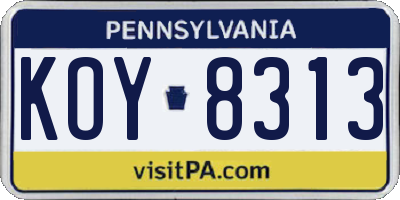 PA license plate KOY8313