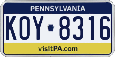 PA license plate KOY8316
