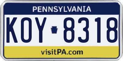 PA license plate KOY8318