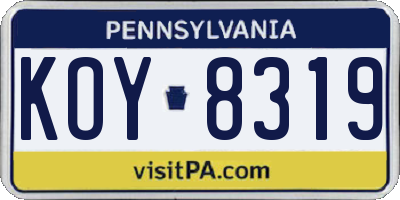 PA license plate KOY8319