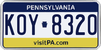 PA license plate KOY8320