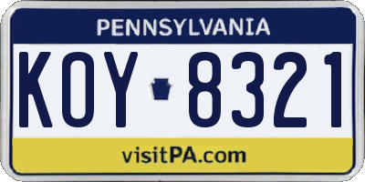 PA license plate KOY8321