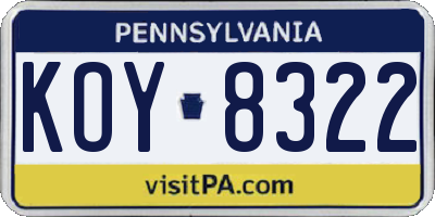 PA license plate KOY8322
