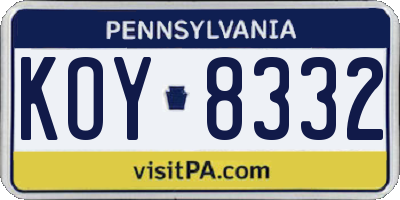 PA license plate KOY8332