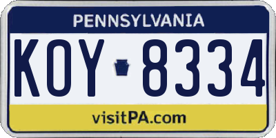 PA license plate KOY8334