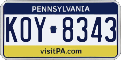 PA license plate KOY8343